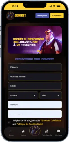 Formulaire d’inscription Donbet France – création de compte